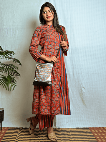 Red Ajrakh Printed Half & Half Co-ord Set (set of 2)
