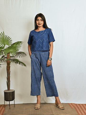 Indigo Handwoven Crop Top with Hand Embroidery detailing