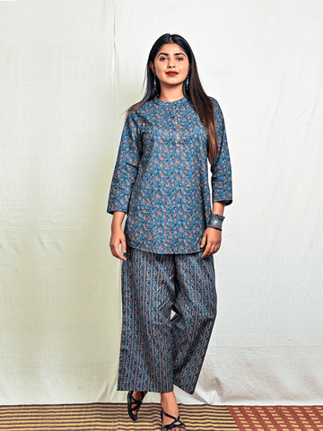 Indigo Ajrakh Printed Cotton Top