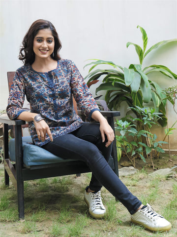 Blue Ajrakh Block Printed Top