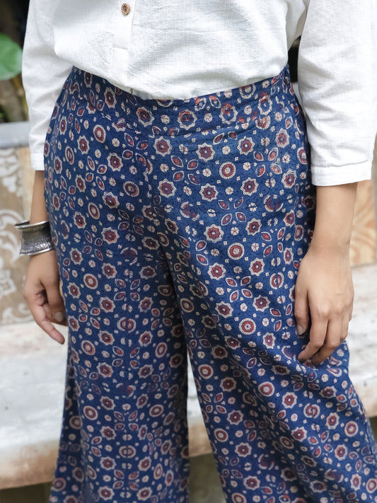 Indigo Ajrakh Blocked Printed Regular Fit Cotton Pant