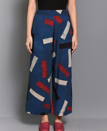 Blue Ajrakh Block Printed Pants