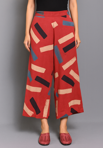 Red Ajrakh Block Printed Pants