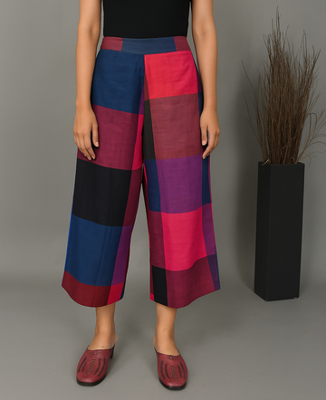 Red-Blue Handwoven Cotton Flared Pant