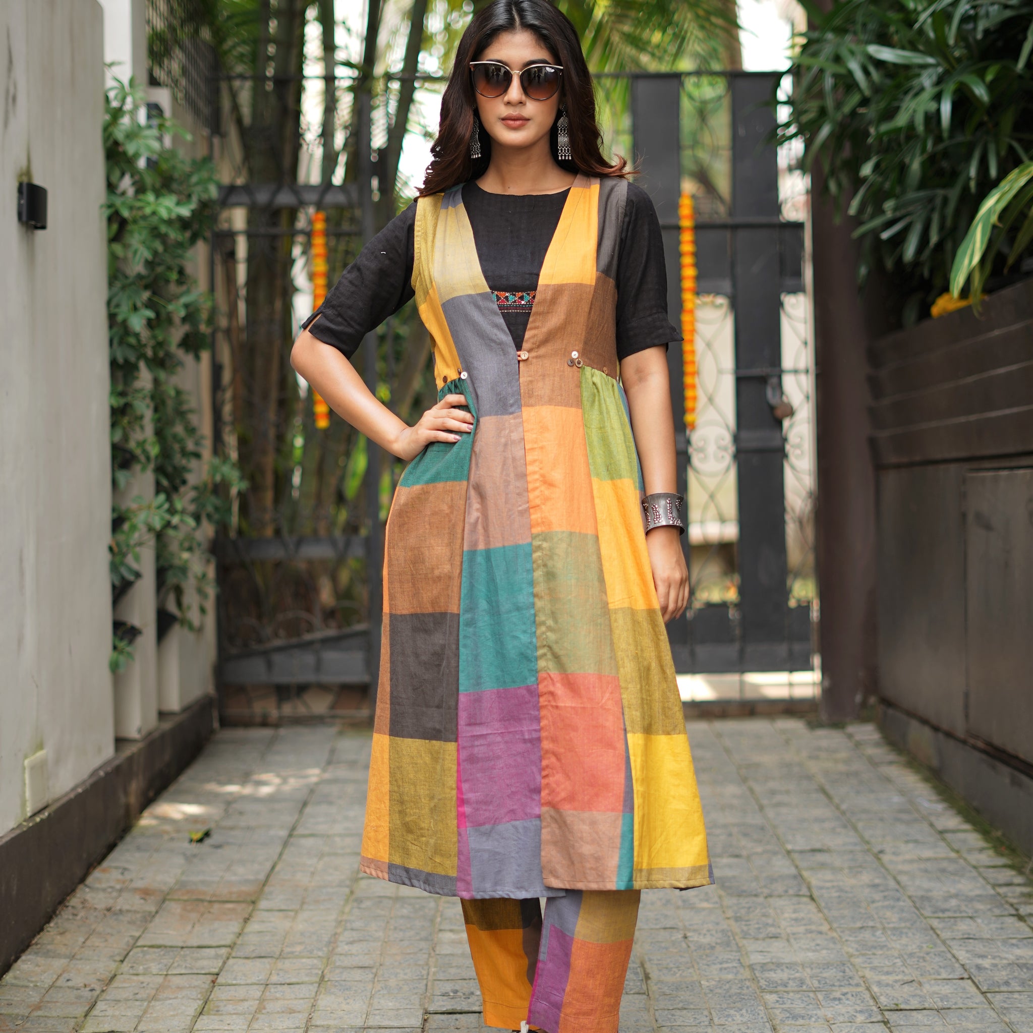 Multicoloured Khadi Long Jacket