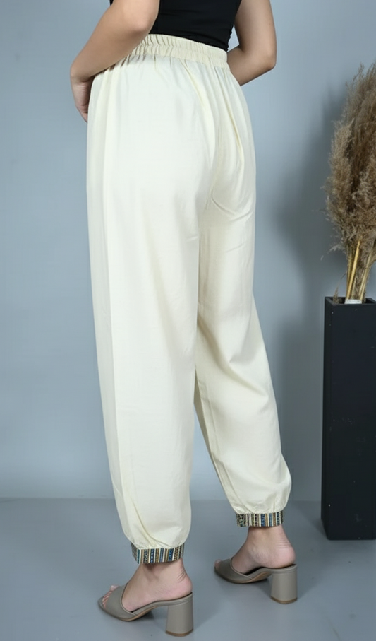 Ivory Pathani Pants with Ajrakh Detailing