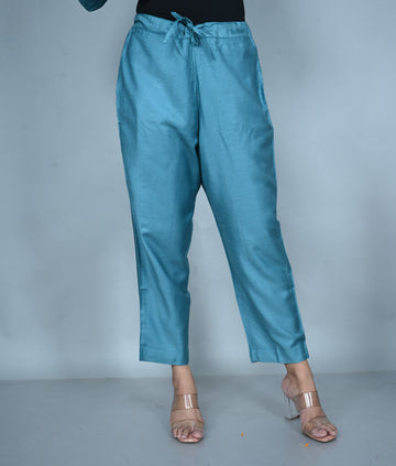 Teal Silk Slub Pants
