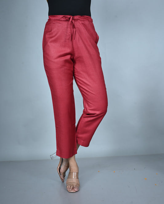 Red Silk Slub Pants
