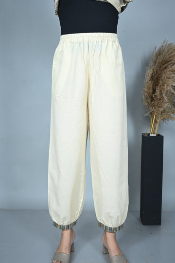 Ivory Pathani Pants with Ajrakh Detailing