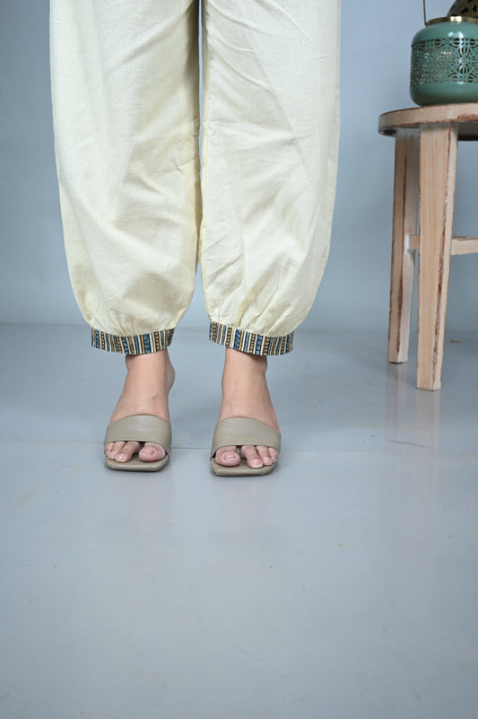 Ivory Pathani Pants with Ajrakh Detailing