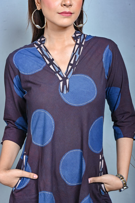 Black Ajrakh Block Printed Bias Dress