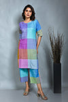 Purple-Blue Pastel Checks Handwoven Anti-fit Co-ord Set (set of 2)