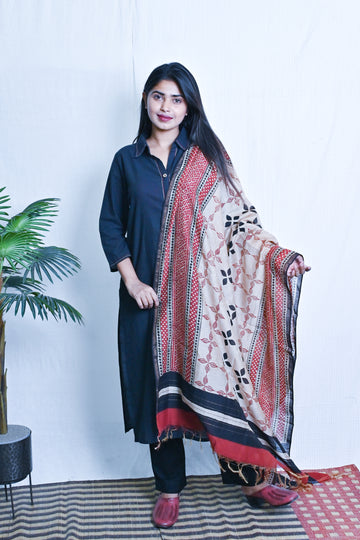 Black Straight Cut Shirt Collar Kurta With with Hand Embroidery Detailing On Placket & Collar