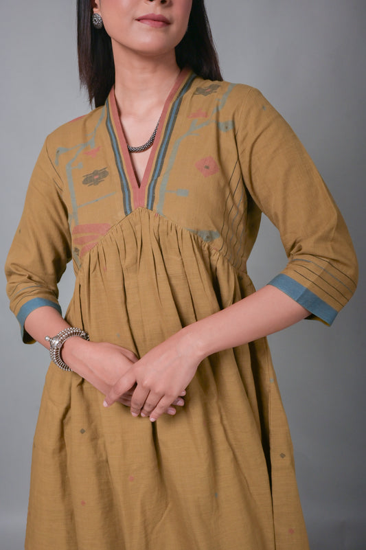 Mustard Jamdani Handwoven Long Dress