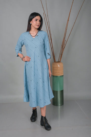Light Blue Jamdani Handwoven Bias Dress