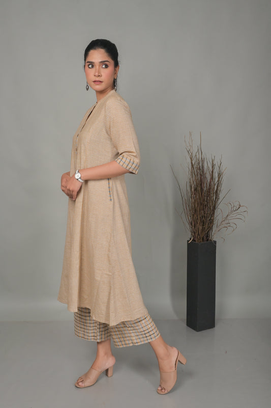 Beige Stripe Handwoven Co-ord Set (set of 2)