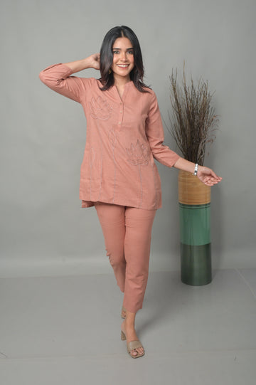 Dusty Pink Mineral Body Co-ord set with Floral Motifs (Set of 2)