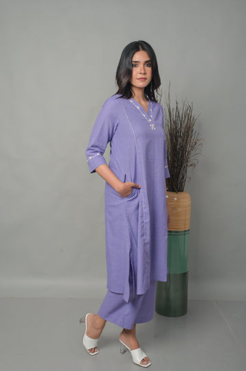 Lavender A-Line Co-ord Set with Neck Detailing (Set of 2)