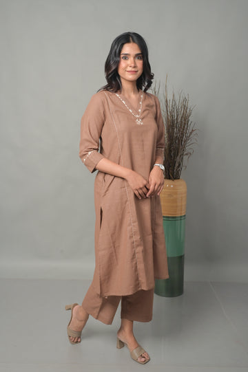 Mocha Brown A-Line Co-ord Set with Neck Detailing (Set of 2)