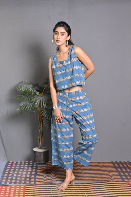 Blue Kettle Block Printed Co-ord Set (Set of 2)