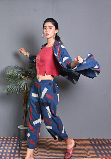Indigo Overlay Jacket With Kantha Hand Embroidery