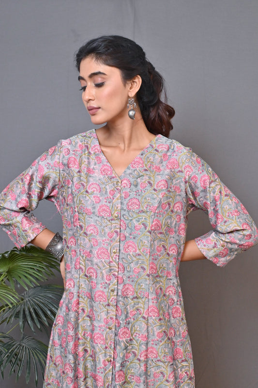 Sea Green Kalidar Front Open Chanderi Kurta with Mukaish Work