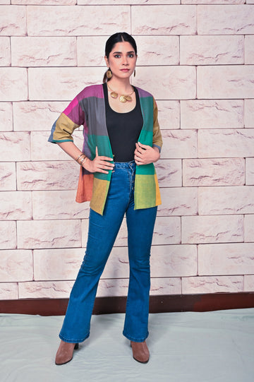 Multi Colour Handwoven Antifit Kimono Style Jacket