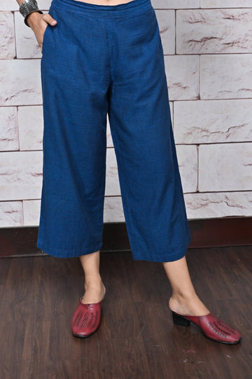 Indigo Handwoven Cotton Flared Pant