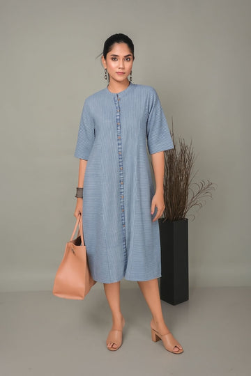 Blue Stripe Handwoven Front Open Kurta