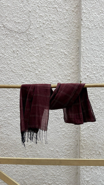 Brown Checks Handwoven Stole