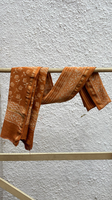 Mustard Hand Block Printed Chanderi Dupatta