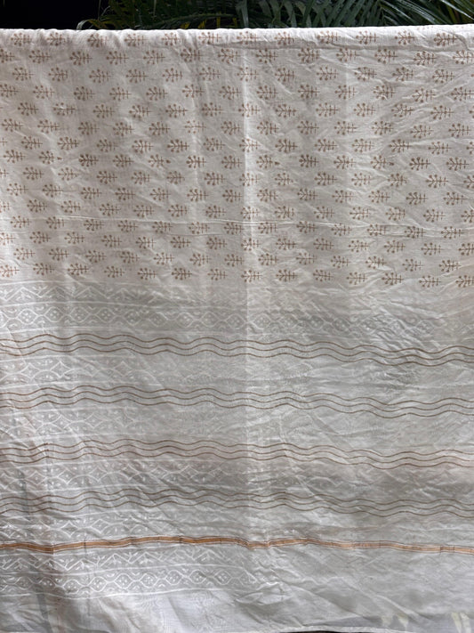 Ivory Hand Block Printed Chanderi Dupatta