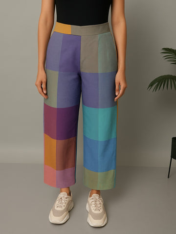Purple-Blue Pastel Checks Pants