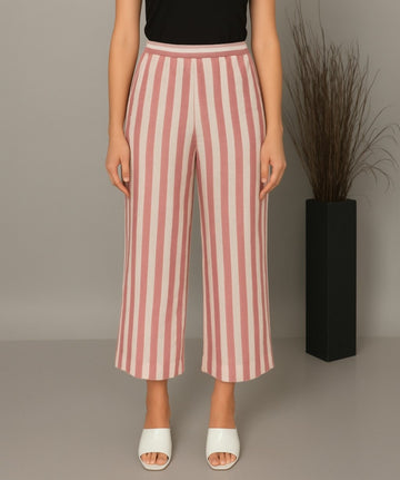 White-Red Stripe Cotton Flared Pants