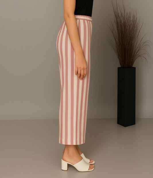 White-Red Stripe Cotton Flared Pants