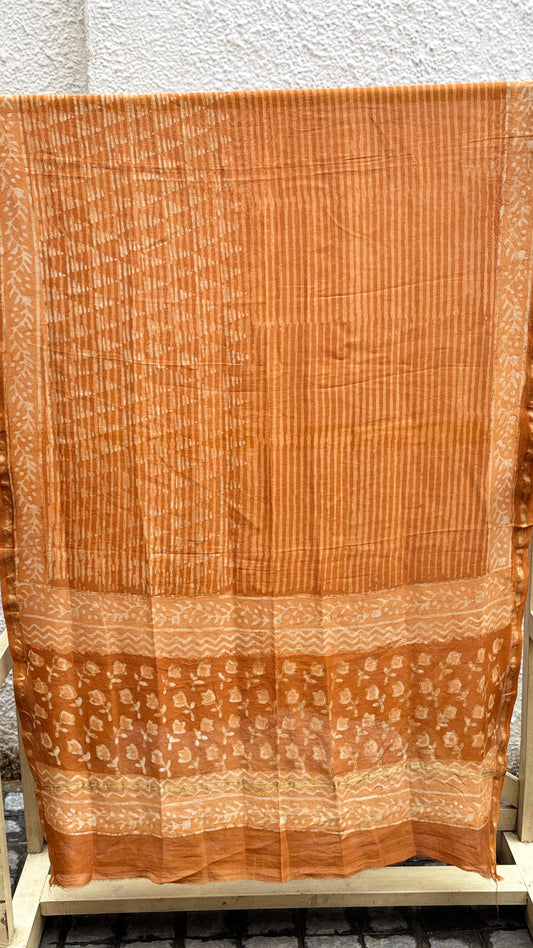Mustard Hand Block Printed Chanderi Dupatta