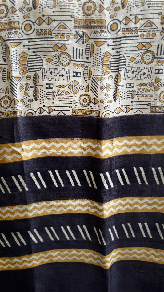 Beige Tassar Dupatta with Hand Block Printing