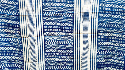 Blue & White Tassar Silk Dupatta with Hand Block Print
