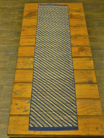 Handcrafted Madurkathi Table Runner (Indigo-Natural)