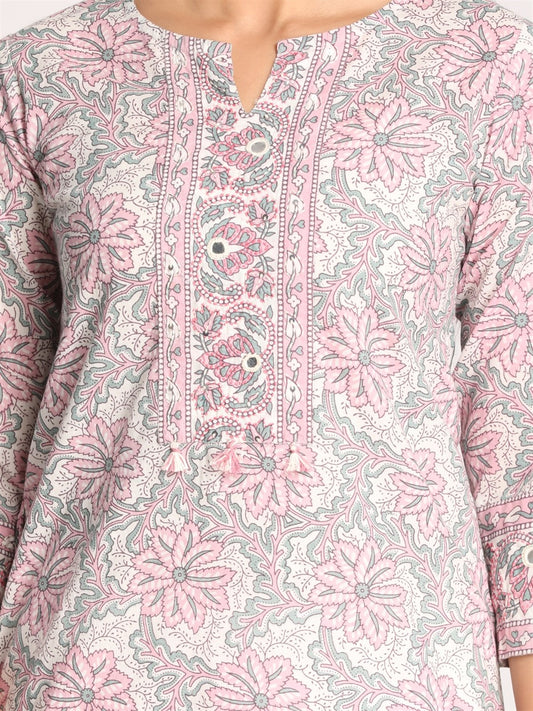Pink Mirror Work Kurta with Hand Embroidery detailing