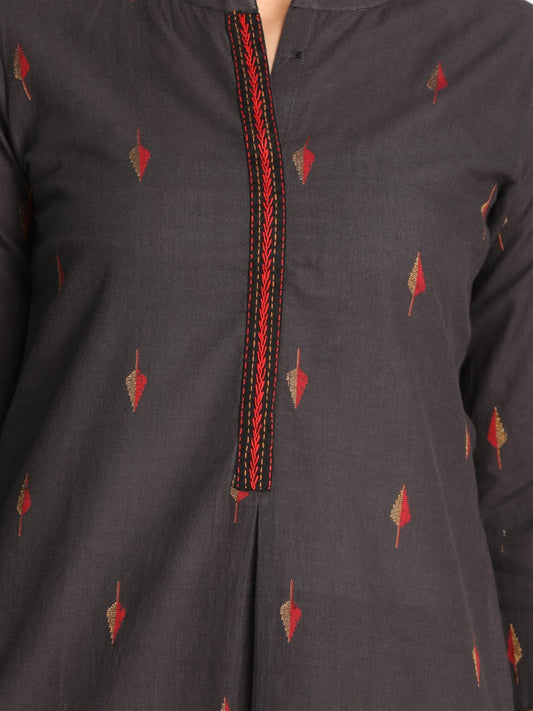 Black Zari Buti Kurta with Hand Embroidery