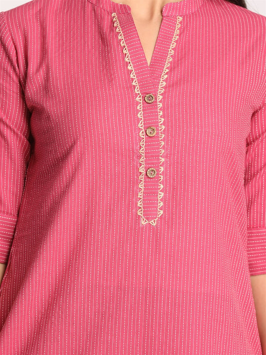 Pink Straight Cut Kurta with Hand Embroidery Detailing