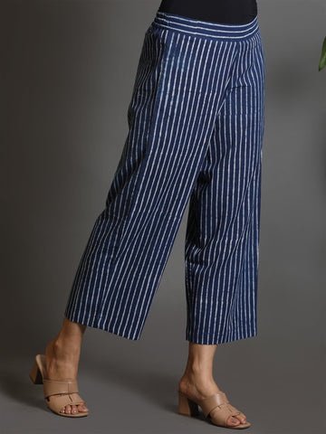Indigo Block Print Flared Pant