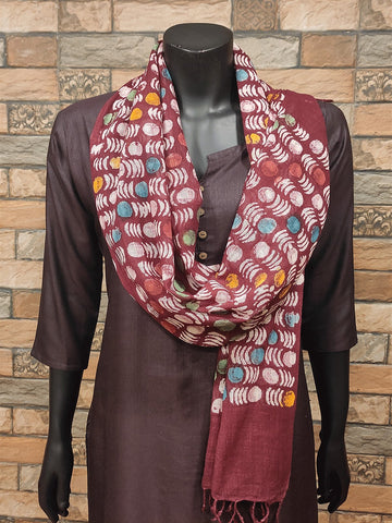 Brown Handwoven Linen Stoles With Fringes