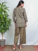 Mustard-Black Ajrakh Hand Block Printed Cotton Top