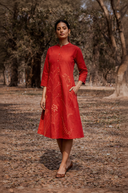 Rust Red Hand Embroidered Cotton Dress