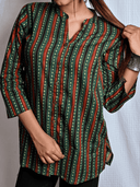 Green Ajrakh Hand Block Printed Cotton Shirt Top
