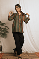 Green Ajrakh Hand Block Printed Cotton Shirt Top