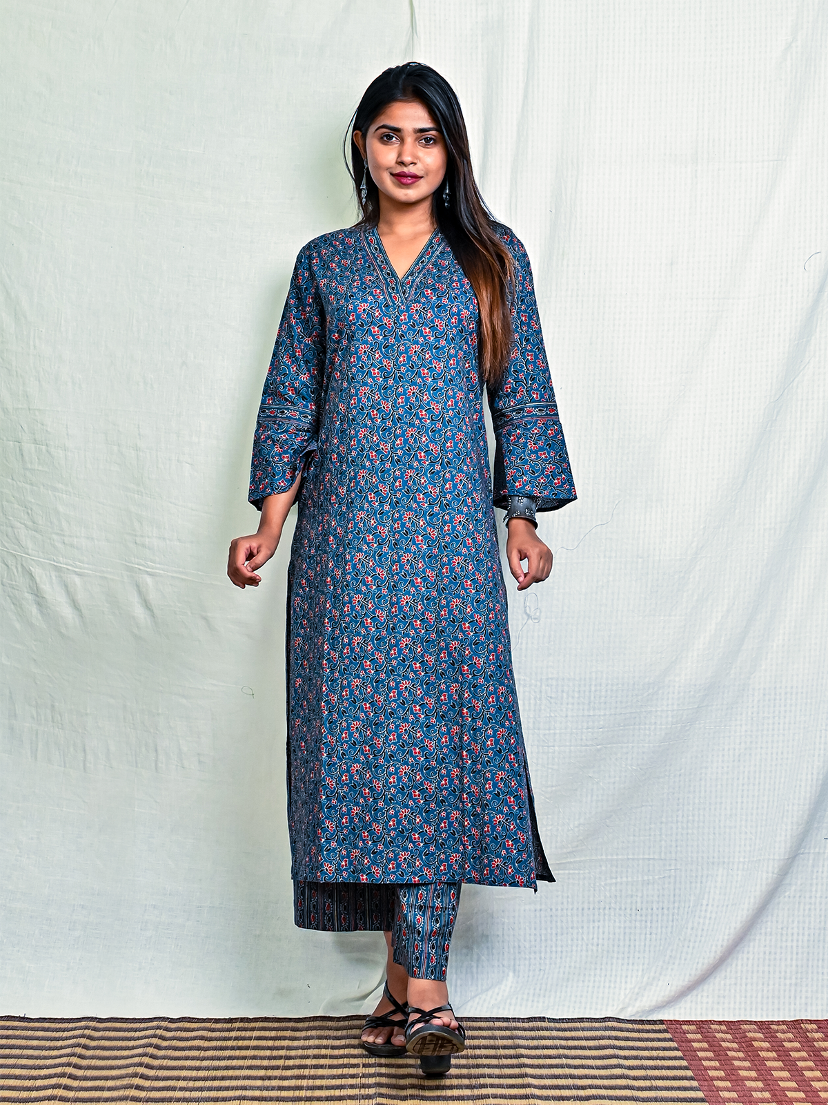 Indigo Ajrakh Printed Cotton Kurta