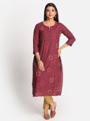 Purple Hand Embroidered Handloom Cotton Kurta